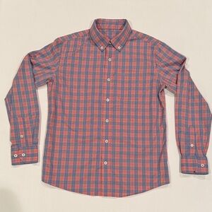 Southern Tide Kids Checkered Button-Down Shirt - Coral and Navy